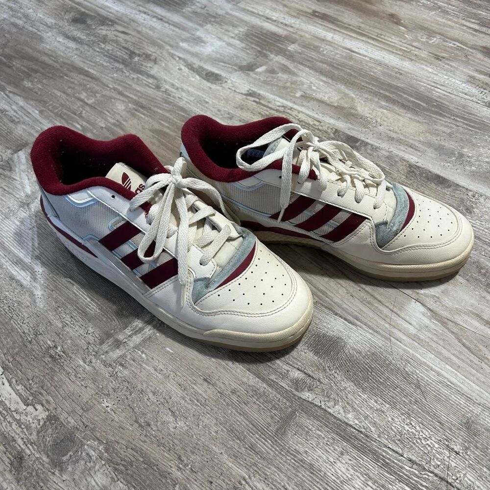 Adidas Men's Forum Exhibit Low 'Off White Burgundy' streetwear skater sneakers - Picture 3 of 7